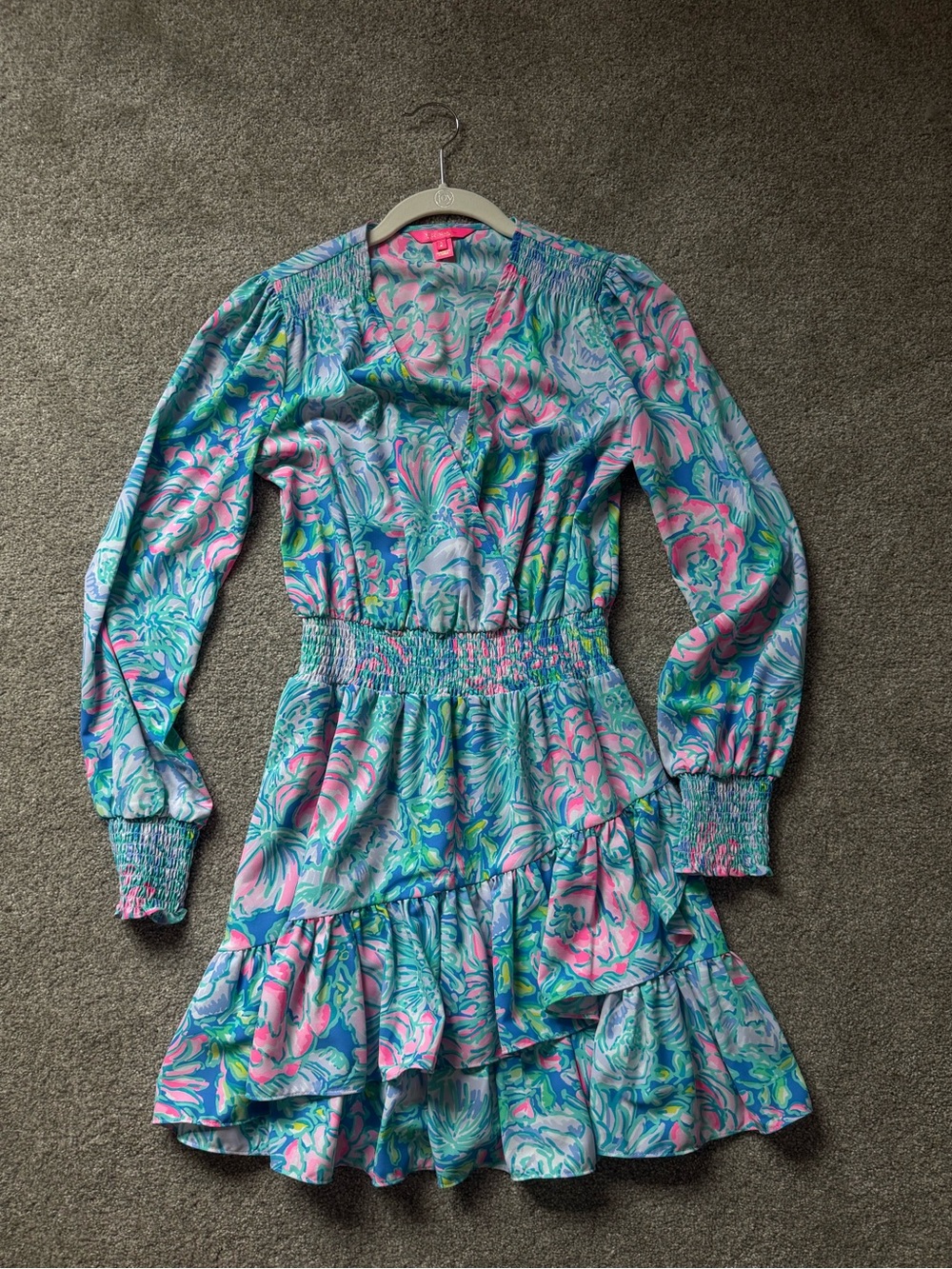 Lilly Pulitzer Multicolor Floral V-Neck Blouse - Pink, Aqua, Blue